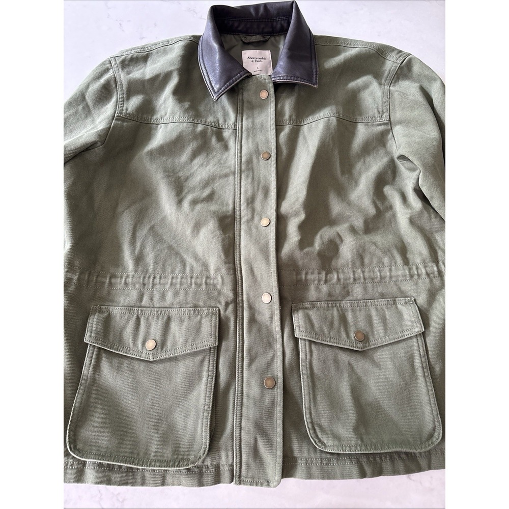 VTG Abercrombie & Fitch L Military Utility Jacket Green Cinched Waist Barn Chore